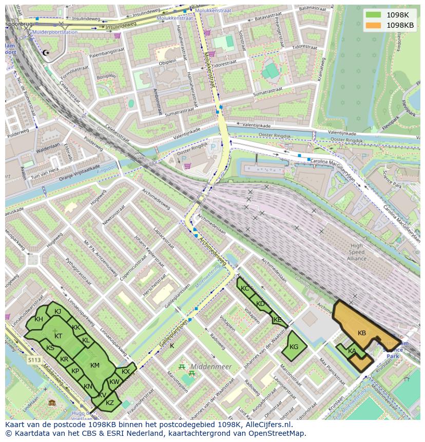 Afbeelding van het postcodegebied 1098 KB op de kaart.