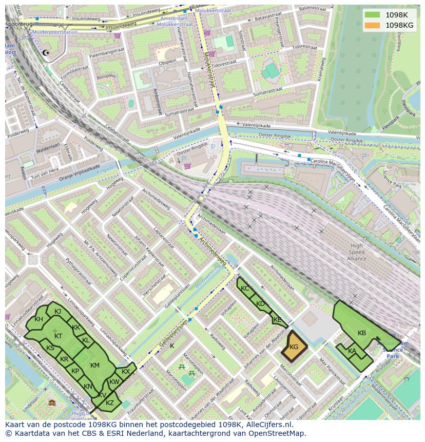 Afbeelding van het postcodegebied 1098 KG op de kaart.