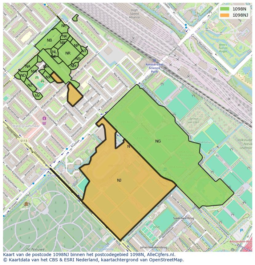 Afbeelding van het postcodegebied 1098 NJ op de kaart.