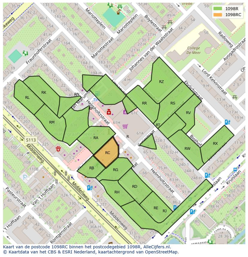 Afbeelding van het postcodegebied 1098 RC op de kaart.
