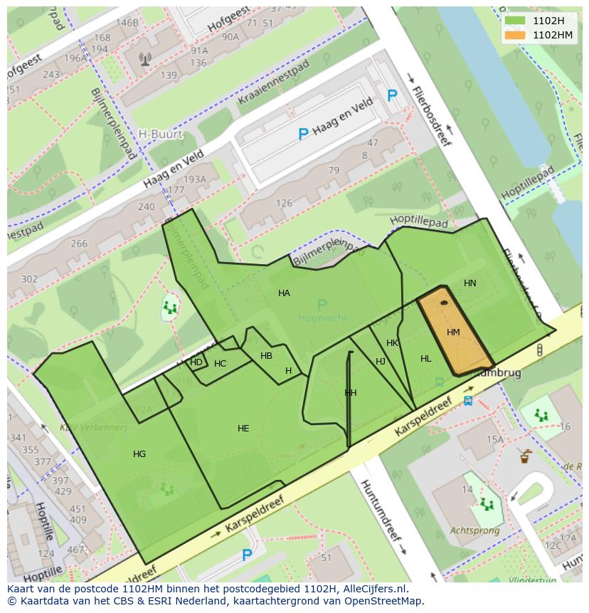 Afbeelding van het postcodegebied 1102 HM op de kaart.
