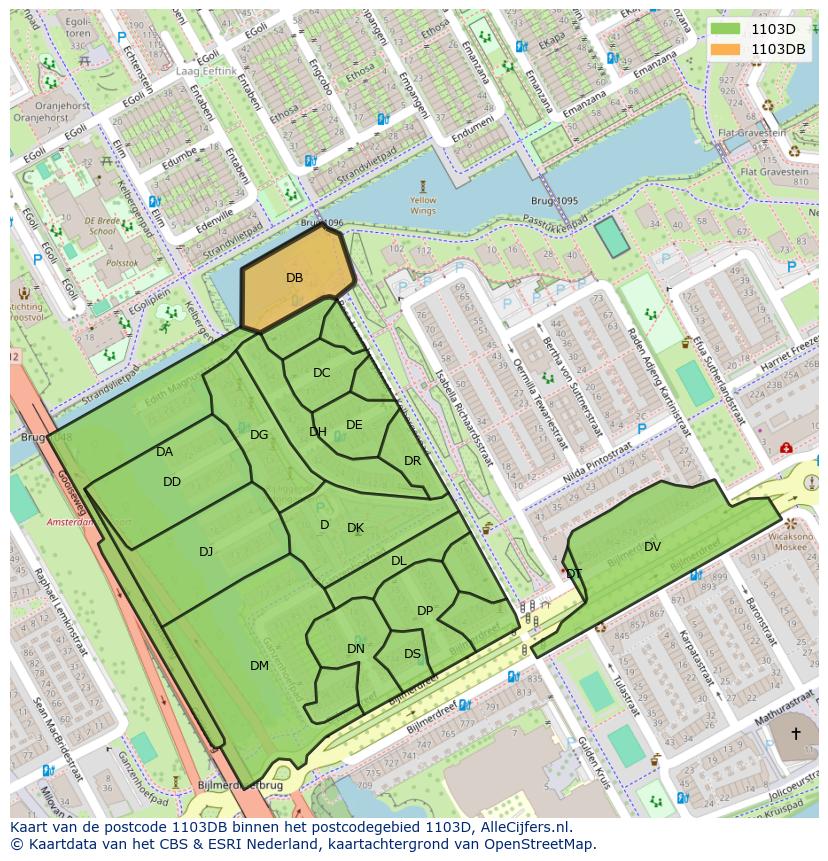 Afbeelding van het postcodegebied 1103 DB op de kaart.