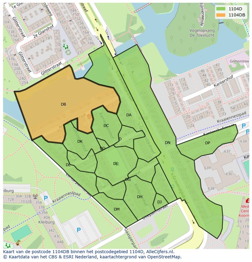 Afbeelding van het postcodegebied 1104 DB op de kaart.