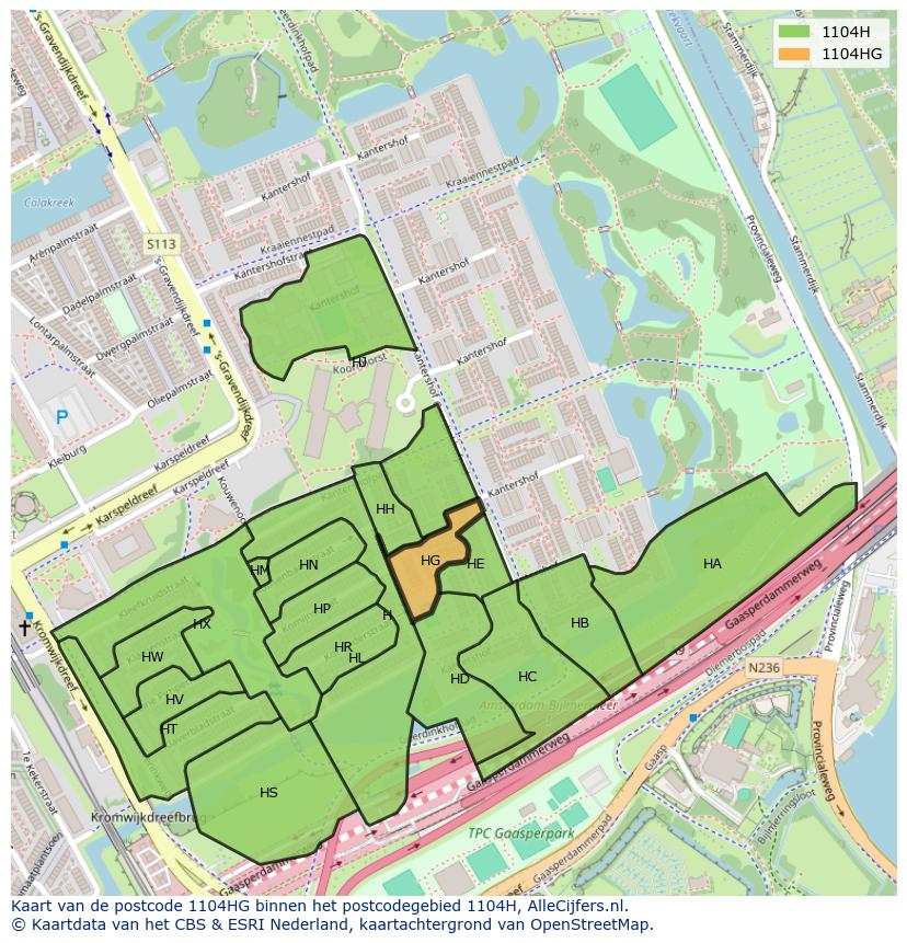 Afbeelding van het postcodegebied 1104 HG op de kaart.