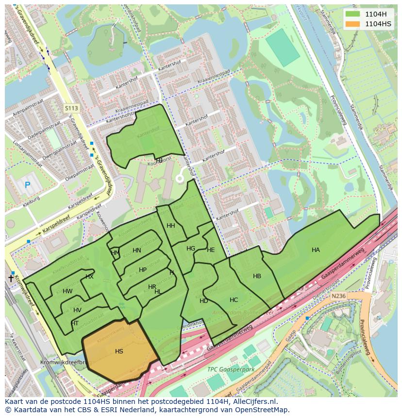 Afbeelding van het postcodegebied 1104 HS op de kaart.