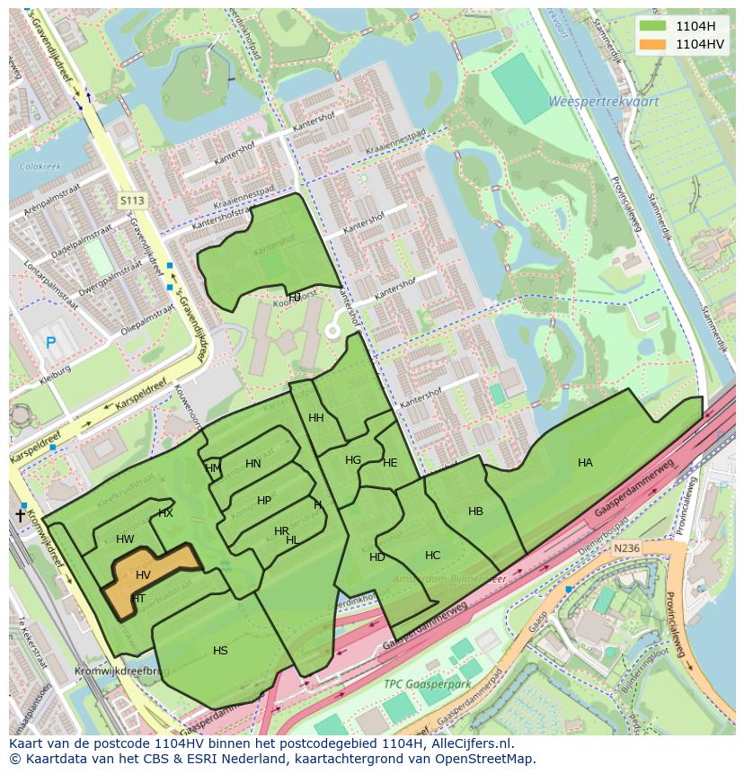 Afbeelding van het postcodegebied 1104 HV op de kaart.