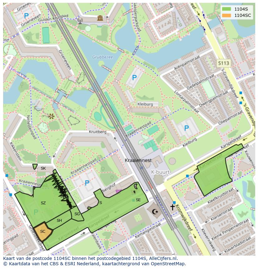 Afbeelding van het postcodegebied 1104 SC op de kaart.