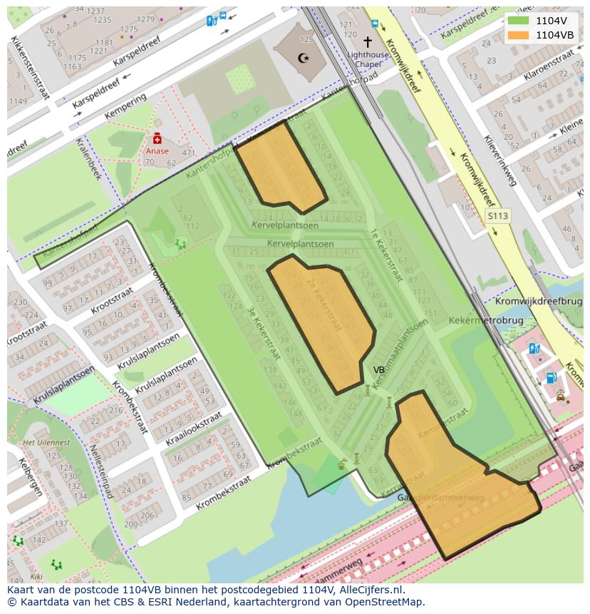Afbeelding van het postcodegebied 1104 VB op de kaart.