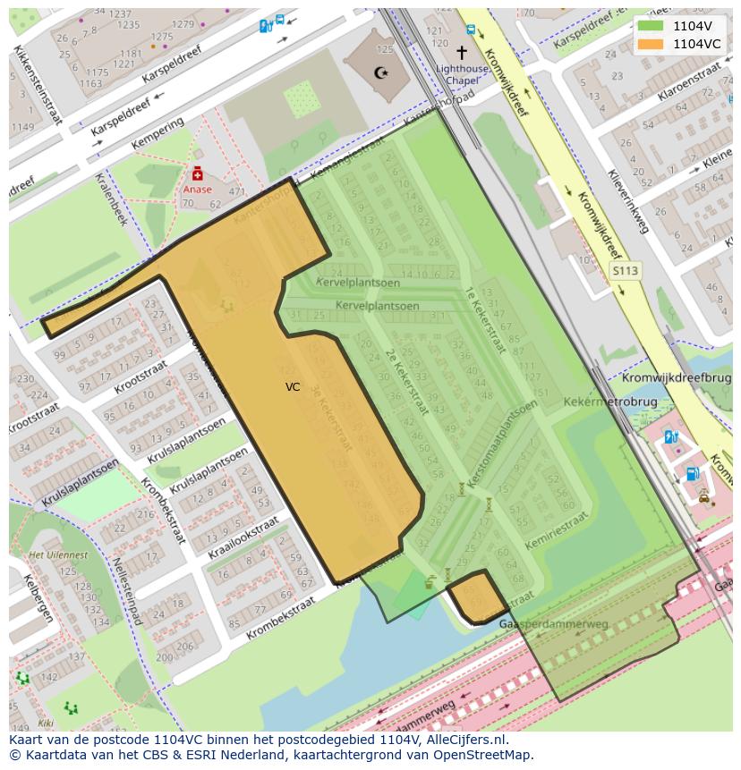 Afbeelding van het postcodegebied 1104 VC op de kaart.