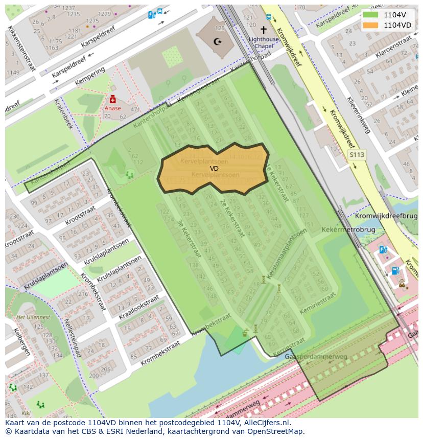 Afbeelding van het postcodegebied 1104 VD op de kaart.