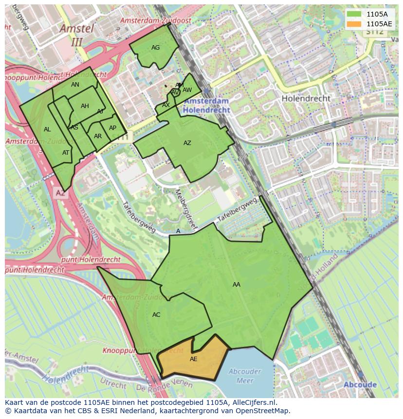 Afbeelding van het postcodegebied 1105 AE op de kaart.
