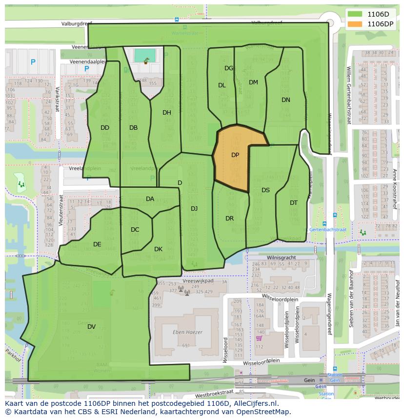 Afbeelding van het postcodegebied 1106 DP op de kaart.