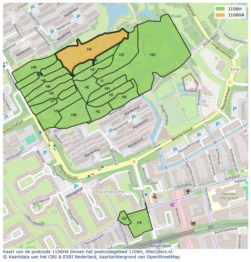Afbeelding van het postcodegebied 1106 HA op de kaart.