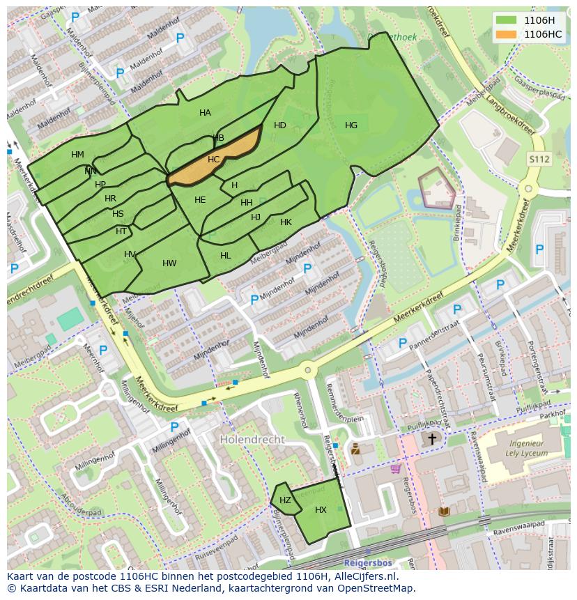 Afbeelding van het postcodegebied 1106 HC op de kaart.