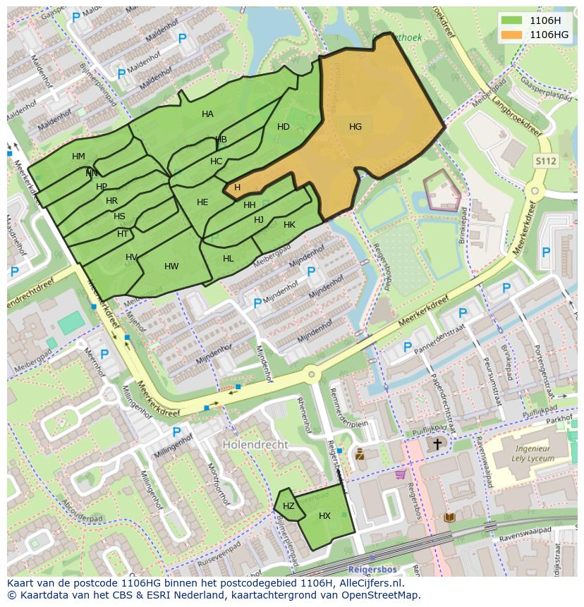 Afbeelding van het postcodegebied 1106 HG op de kaart.