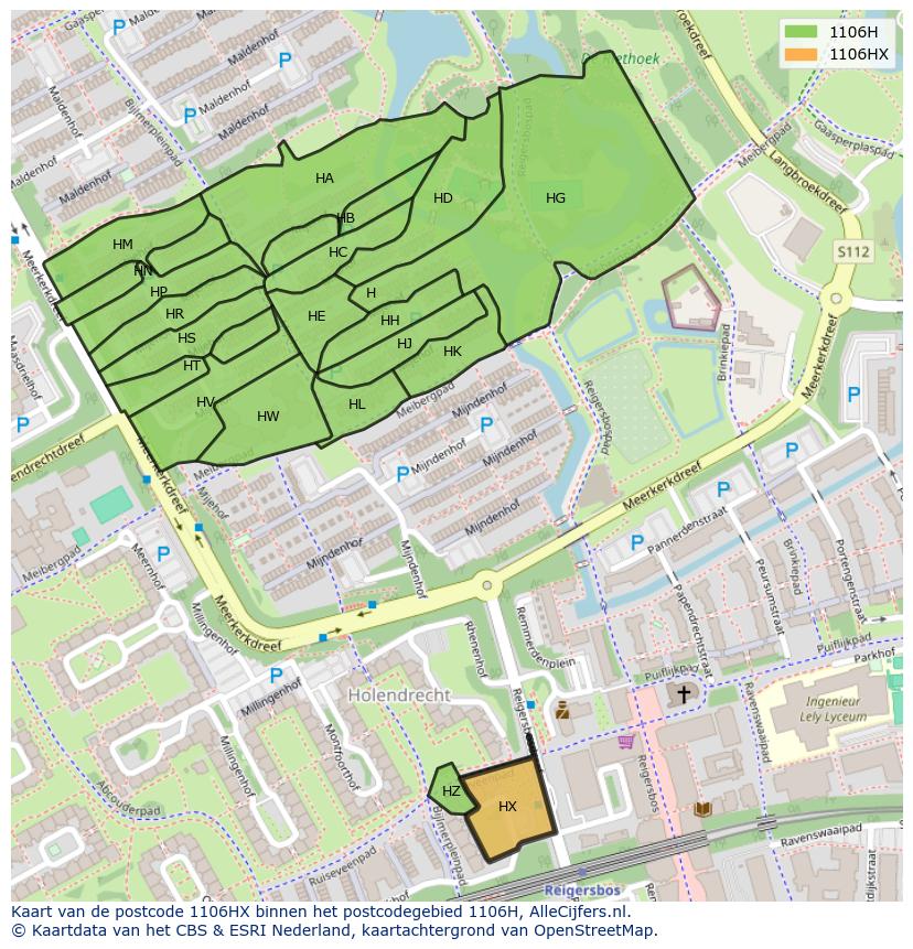 Afbeelding van het postcodegebied 1106 HX op de kaart.