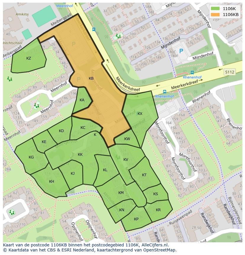 Afbeelding van het postcodegebied 1106 KB op de kaart.