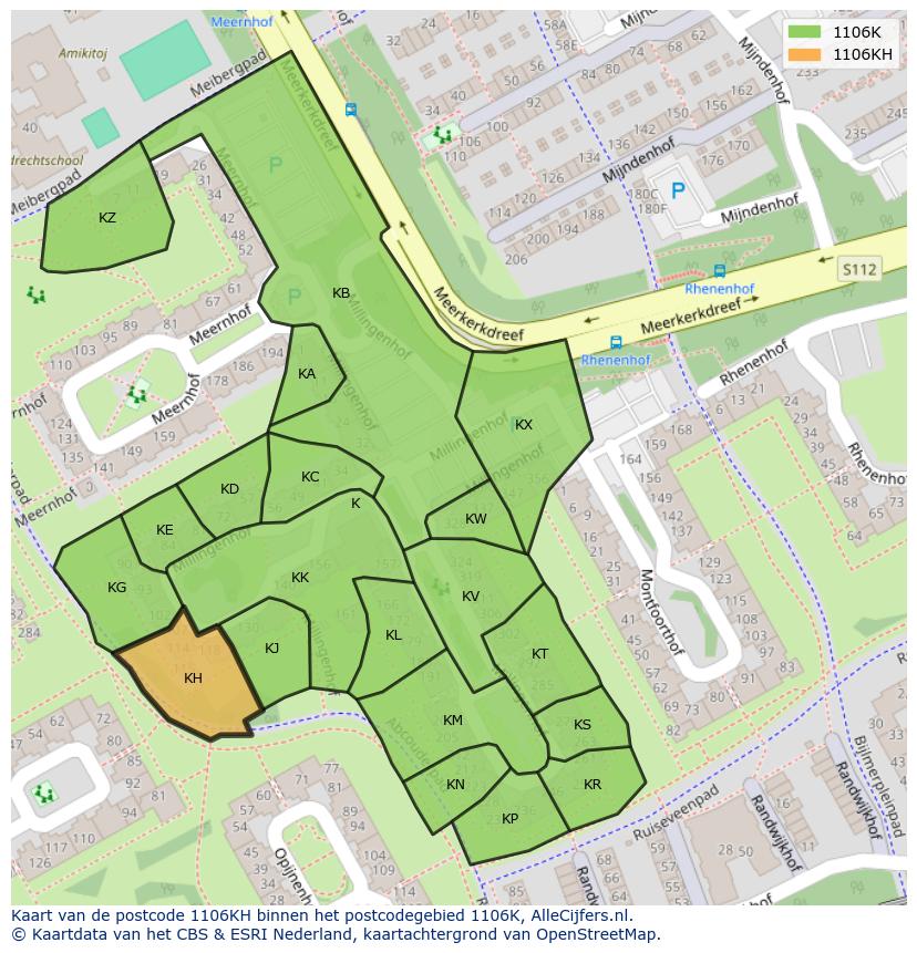 Afbeelding van het postcodegebied 1106 KH op de kaart.