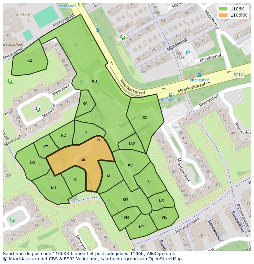 Afbeelding van het postcodegebied 1106 KK op de kaart.