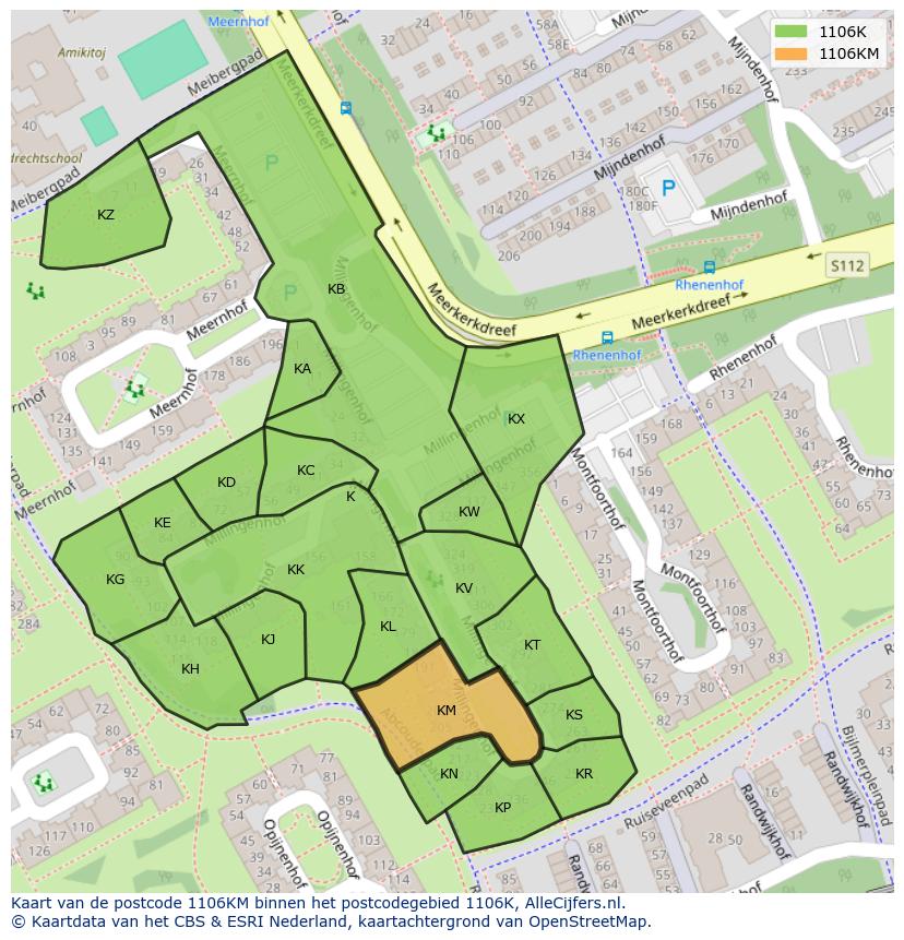 Afbeelding van het postcodegebied 1106 KM op de kaart.
