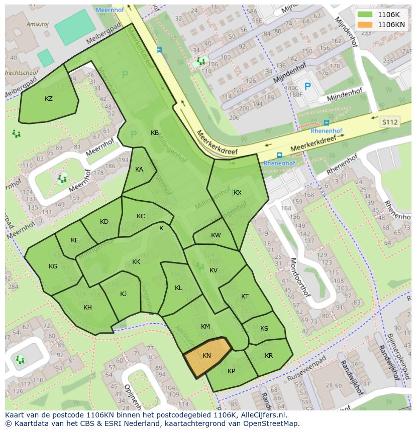 Afbeelding van het postcodegebied 1106 KN op de kaart.