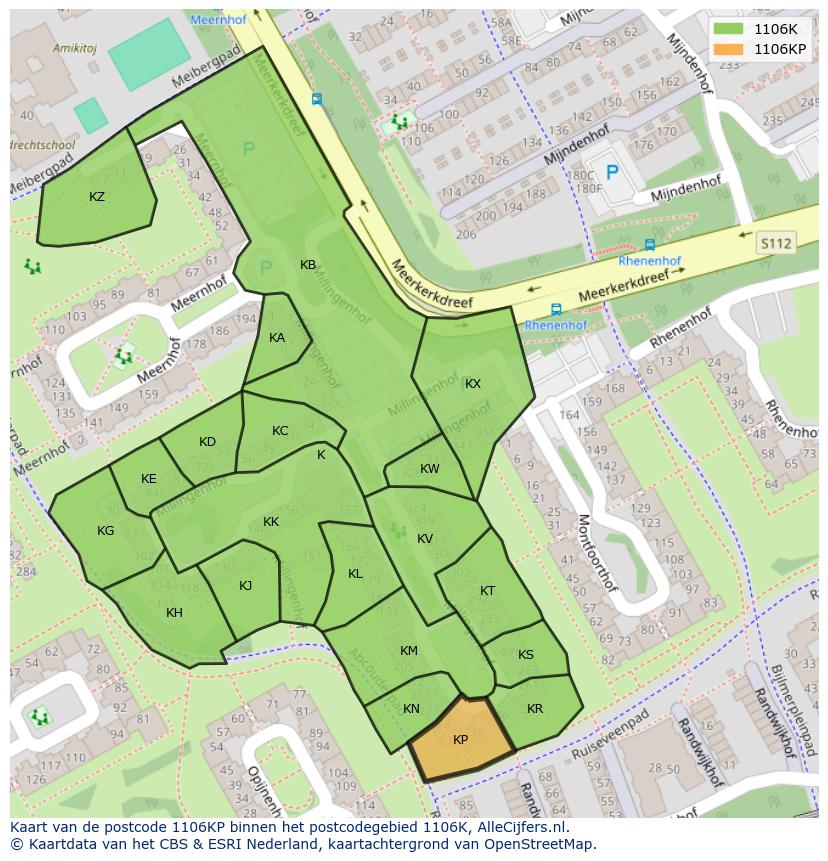 Afbeelding van het postcodegebied 1106 KP op de kaart.