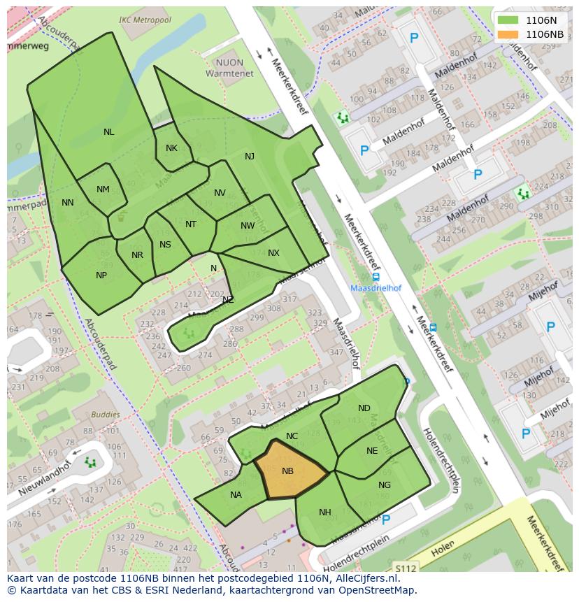 Afbeelding van het postcodegebied 1106 NB op de kaart.