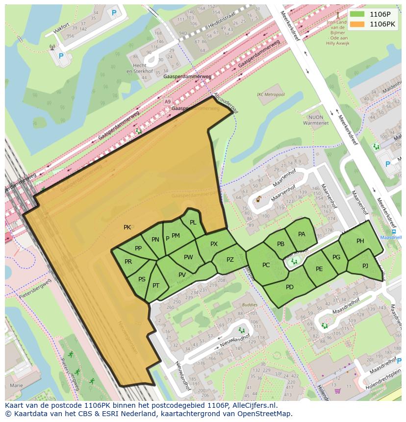 Afbeelding van het postcodegebied 1106 PK op de kaart.