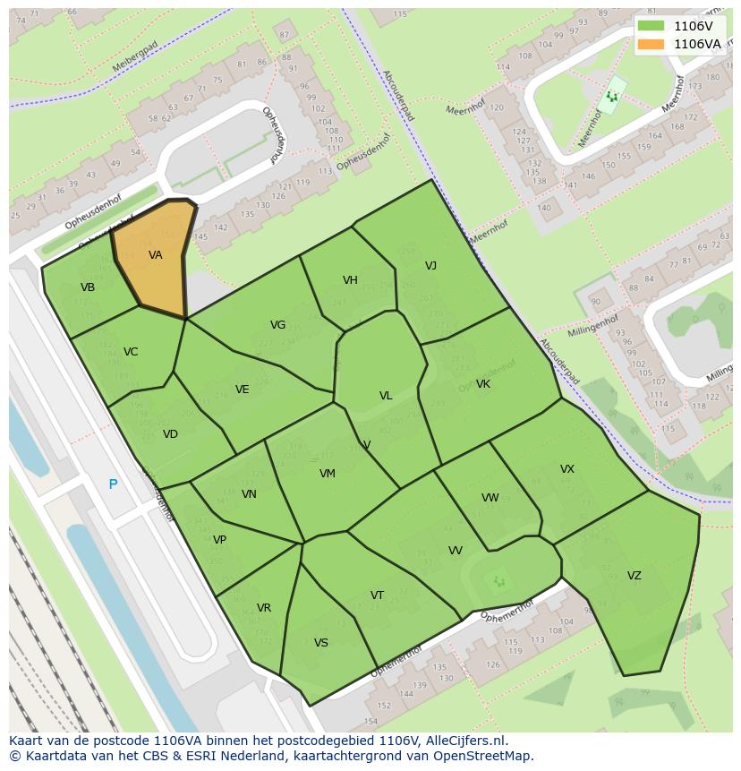 Afbeelding van het postcodegebied 1106 VA op de kaart.