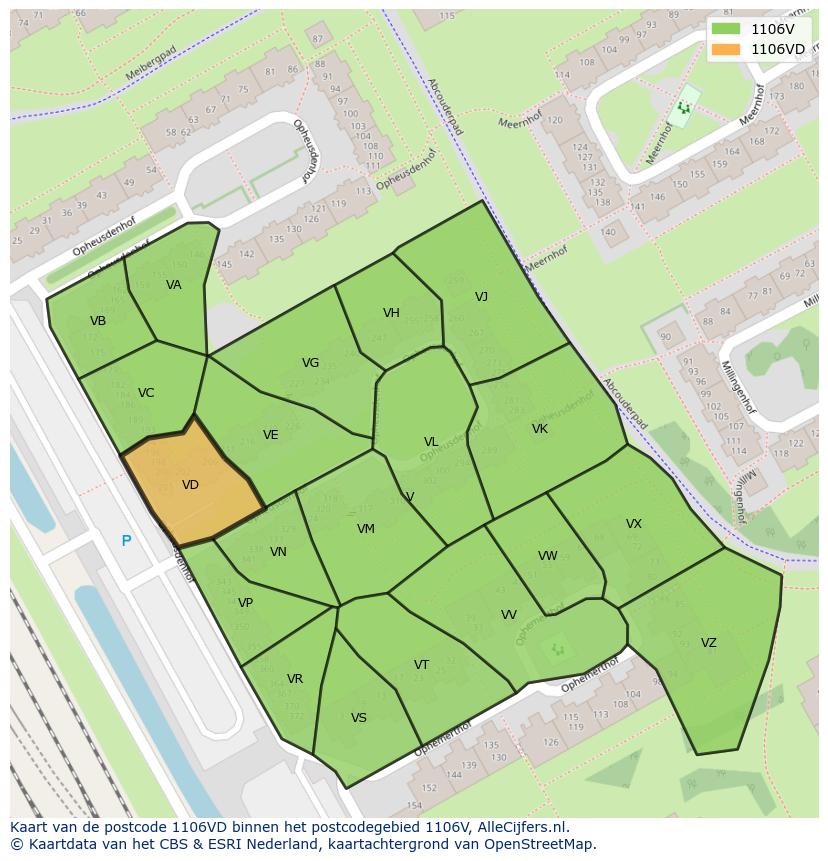 Afbeelding van het postcodegebied 1106 VD op de kaart.