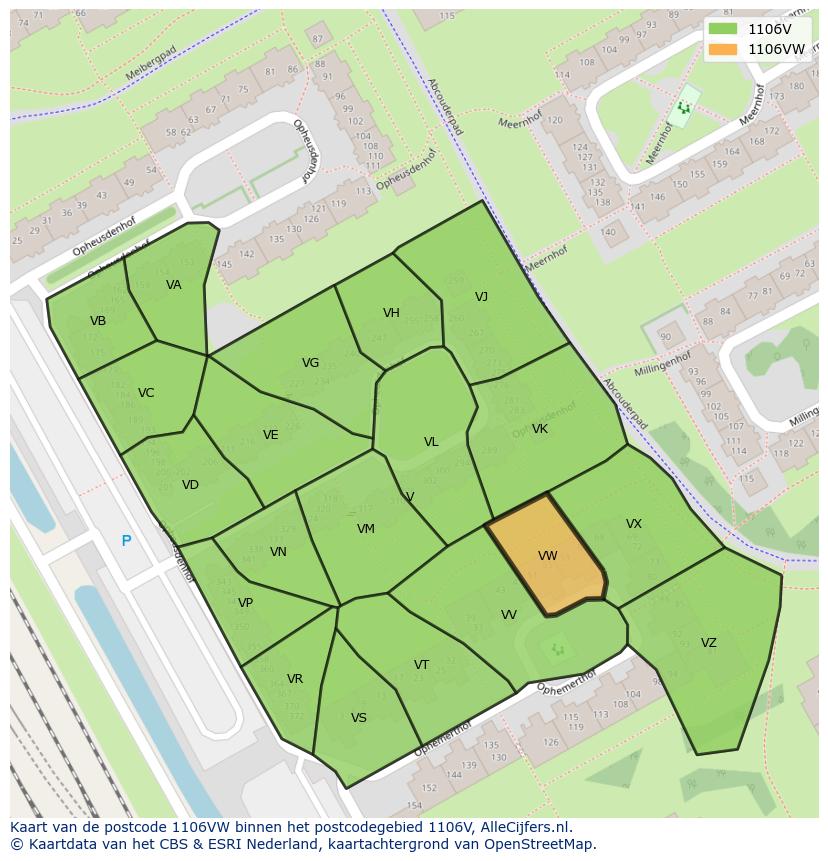 Afbeelding van het postcodegebied 1106 VW op de kaart.