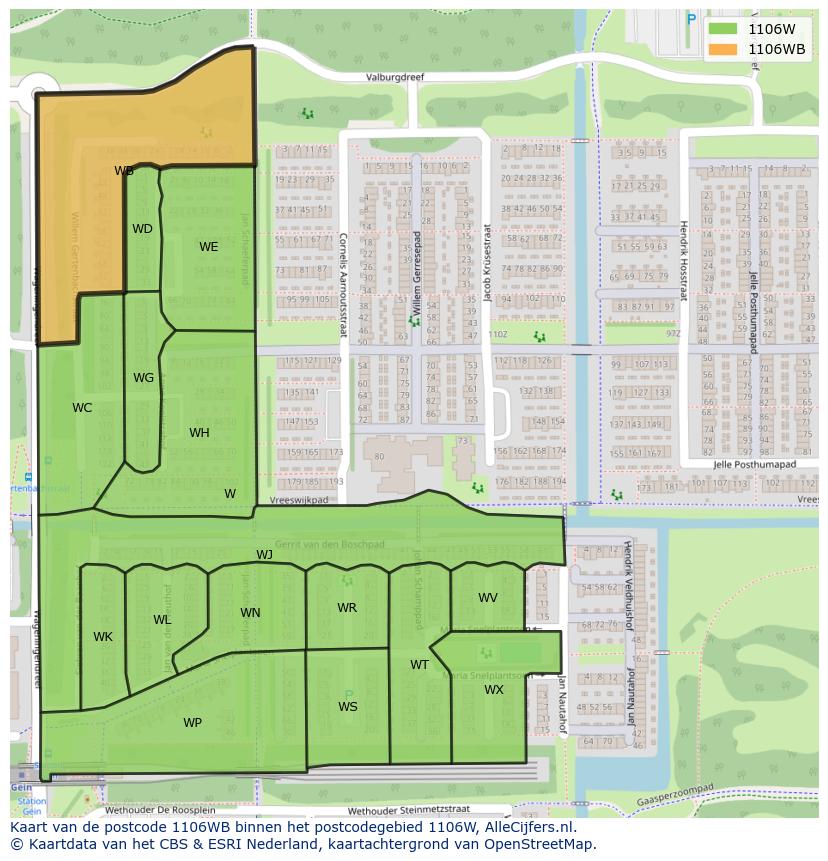 Afbeelding van het postcodegebied 1106 WB op de kaart.