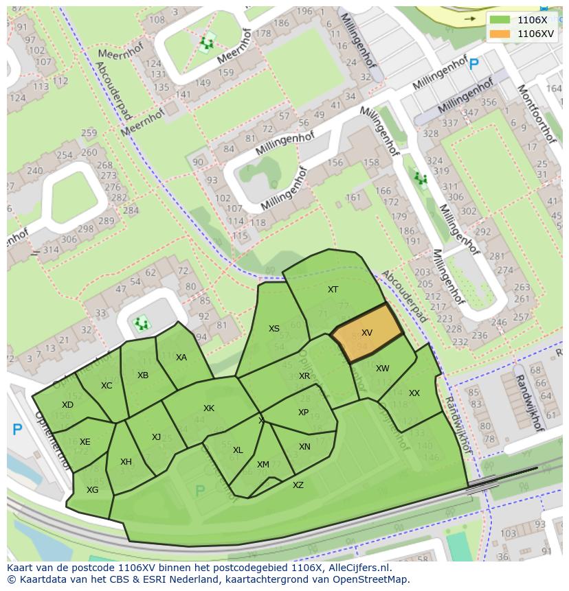 Afbeelding van het postcodegebied 1106 XV op de kaart.