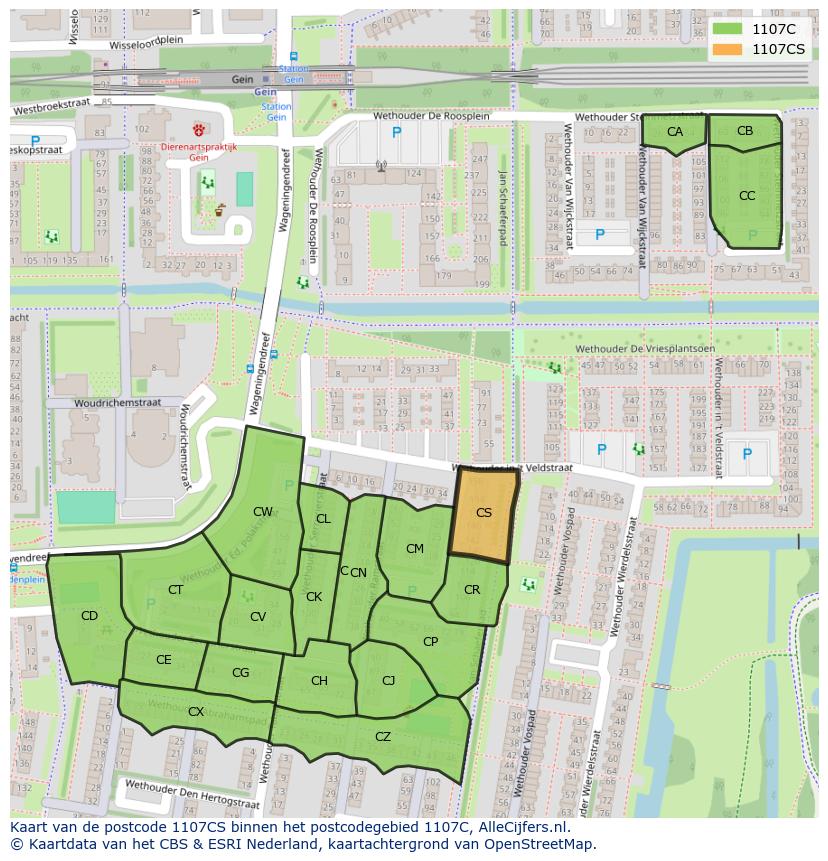 Afbeelding van het postcodegebied 1107 CS op de kaart.