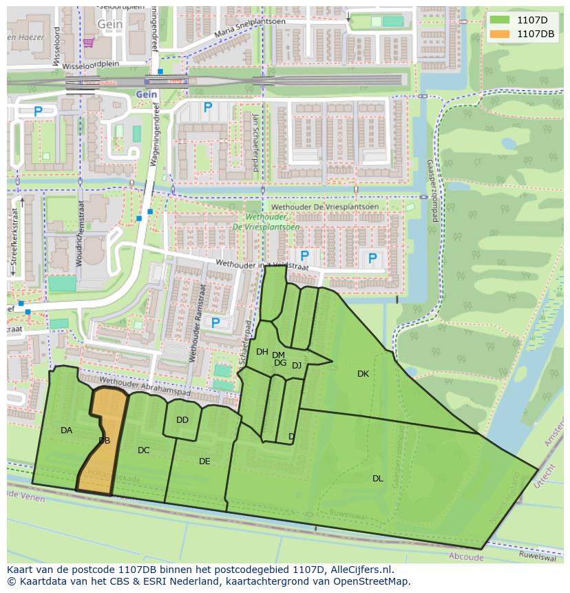 Afbeelding van het postcodegebied 1107 DB op de kaart.