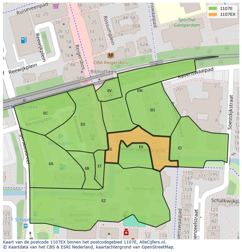 Afbeelding van het postcodegebied 1107 EX op de kaart.