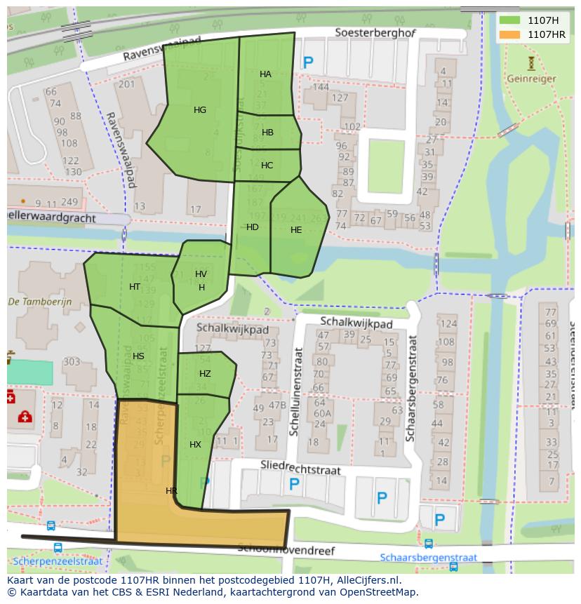 Afbeelding van het postcodegebied 1107 HR op de kaart.