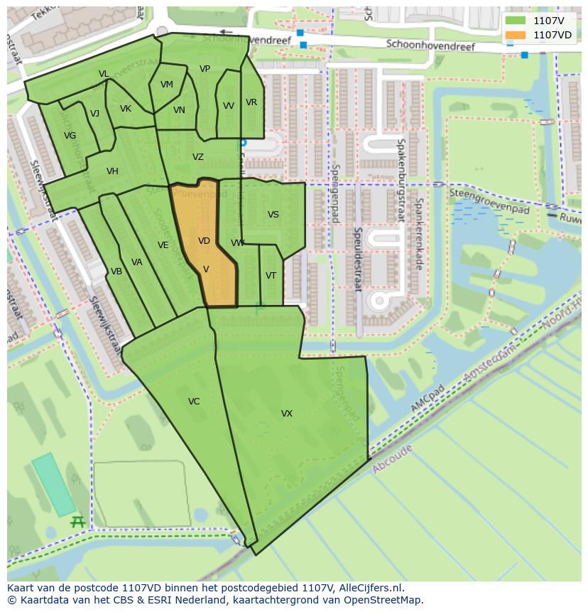 Afbeelding van het postcodegebied 1107 VD op de kaart.