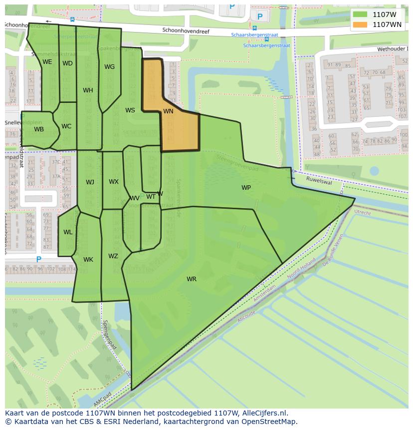 Afbeelding van het postcodegebied 1107 WN op de kaart.