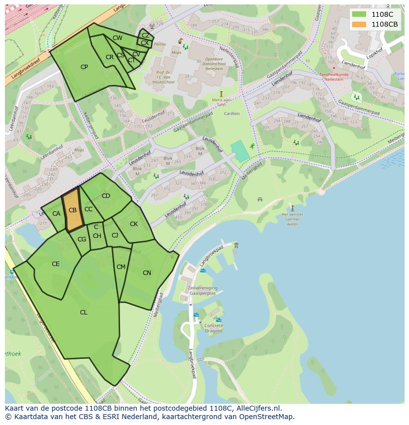 Afbeelding van het postcodegebied 1108 CB op de kaart.