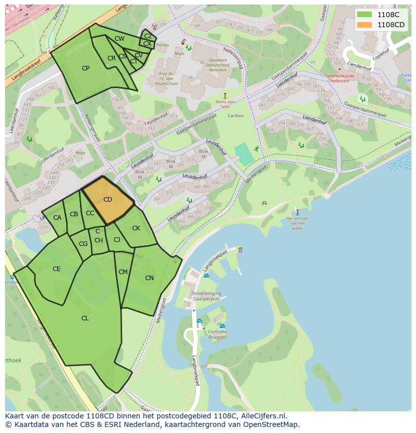 Afbeelding van het postcodegebied 1108 CD op de kaart.