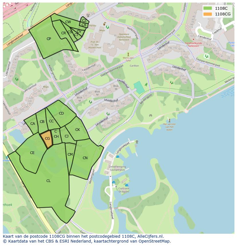Afbeelding van het postcodegebied 1108 CG op de kaart.