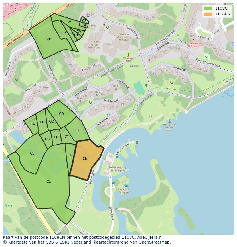Afbeelding van het postcodegebied 1108 CN op de kaart.