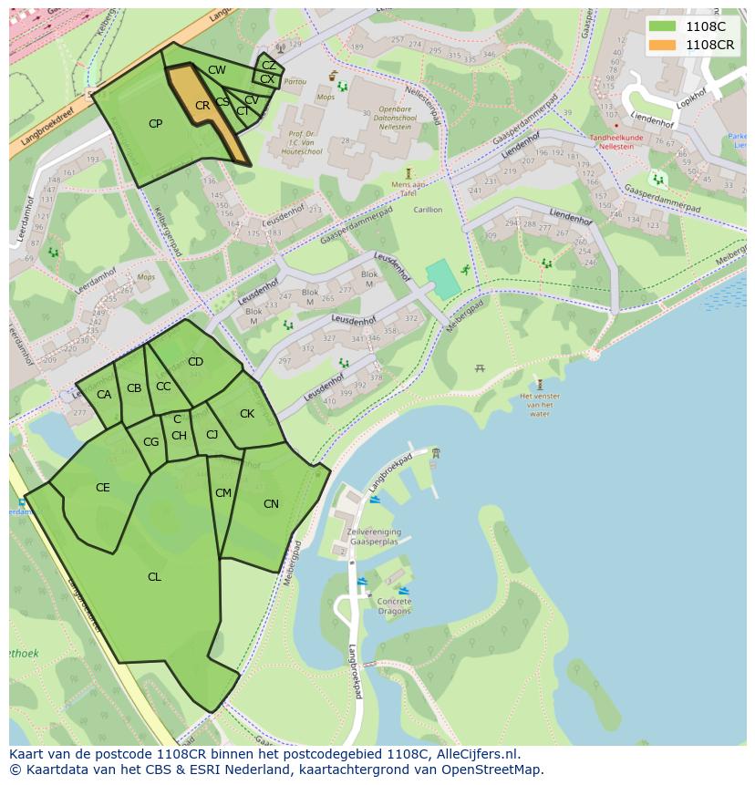 Afbeelding van het postcodegebied 1108 CR op de kaart.