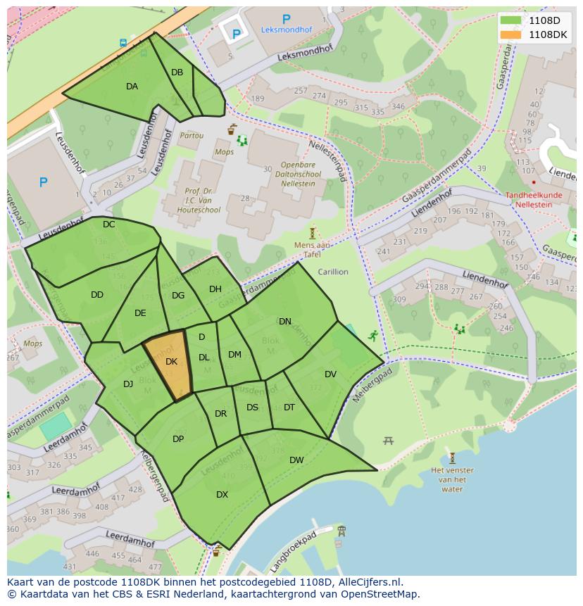 Afbeelding van het postcodegebied 1108 DK op de kaart.