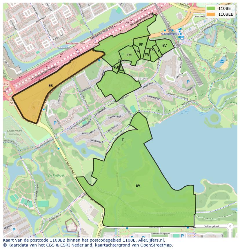 Afbeelding van het postcodegebied 1108 EB op de kaart.