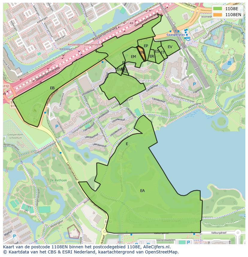 Afbeelding van het postcodegebied 1108 EN op de kaart.