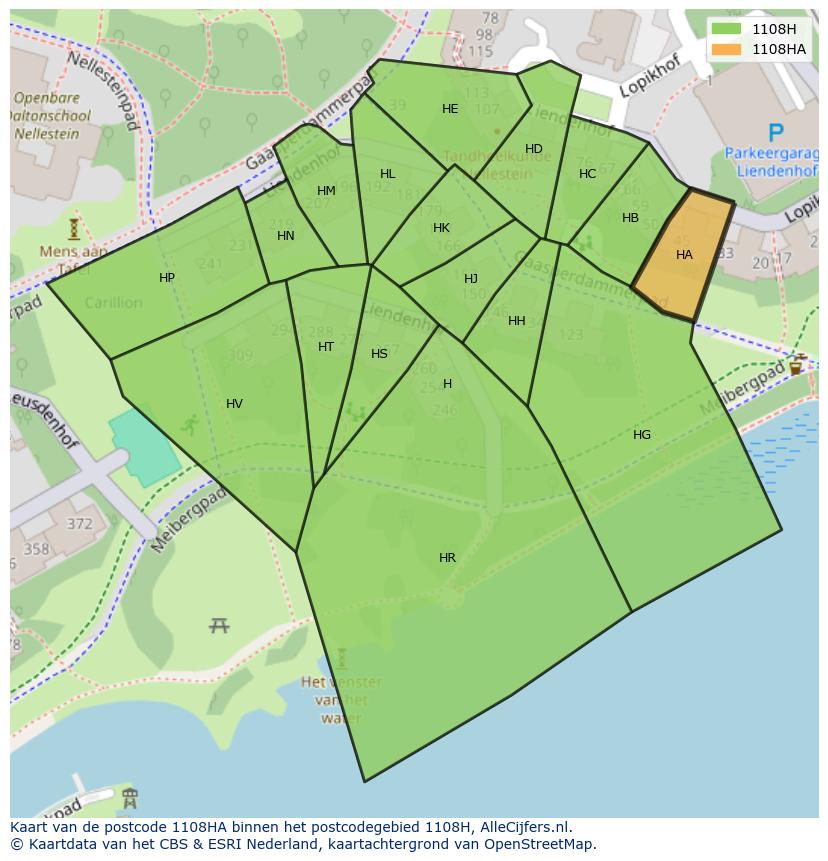 Afbeelding van het postcodegebied 1108 HA op de kaart.