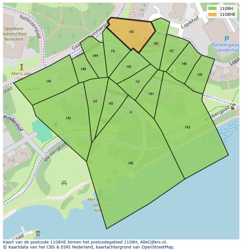 Afbeelding van het postcodegebied 1108 HE op de kaart.