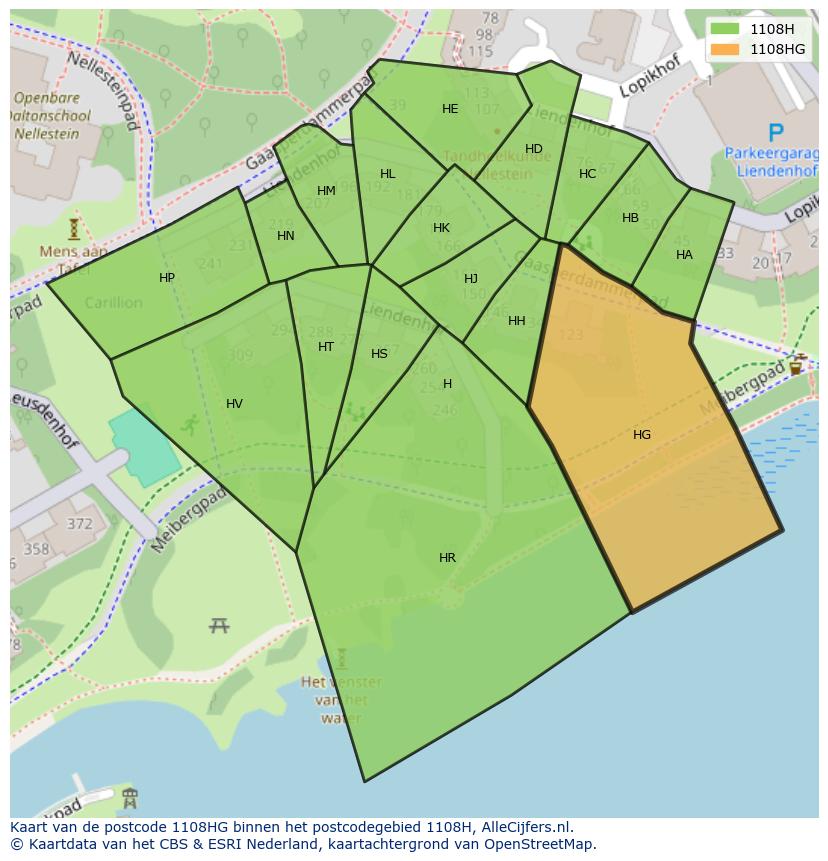 Afbeelding van het postcodegebied 1108 HG op de kaart.